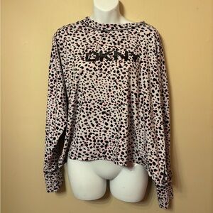 DKNY Women's Long Sleeve Leopard Print Top - Pink and Orange L
